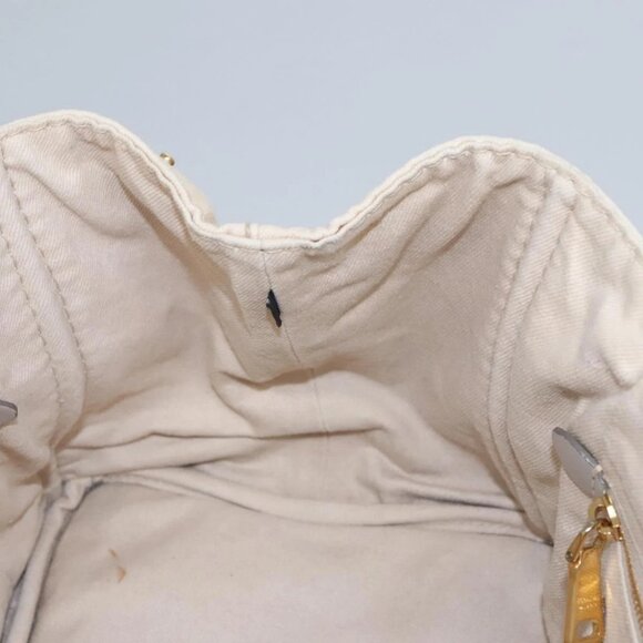 PRADA Canapa MM Hand Bag Canvas Beige Gold Auth bs23301 - Picture 11 of 16